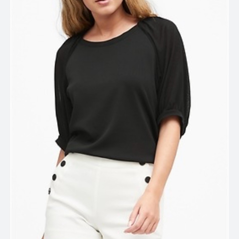 Banana Republic Balloon Sheer-Sleeve Top in Black Women's Size XS